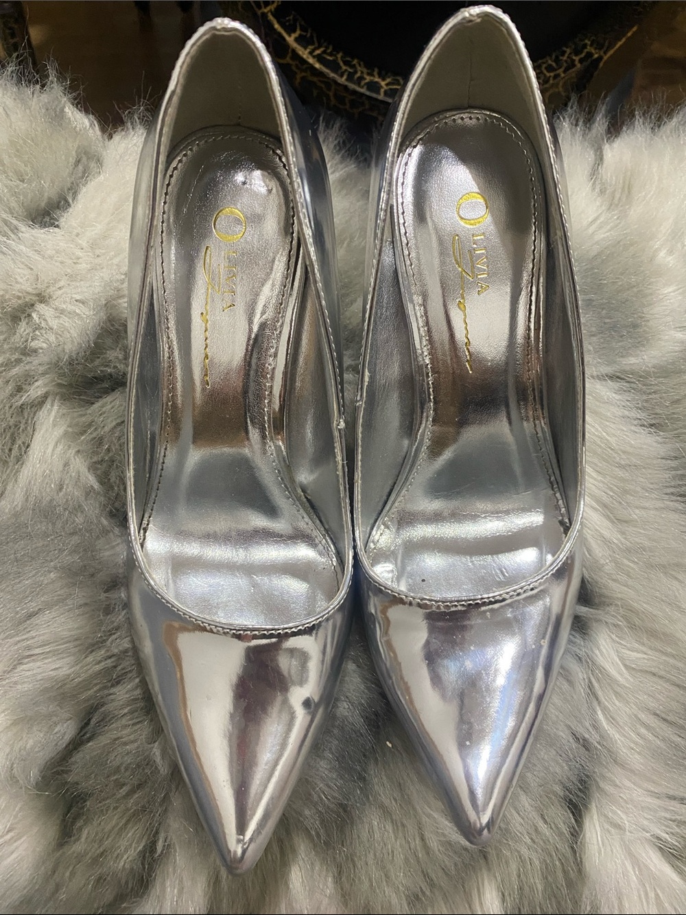 OLIVIA JAMES Metallic Silver Pointed-Toe Women's Pumps